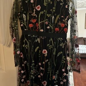Black Floral Embroidered Mesh Dress